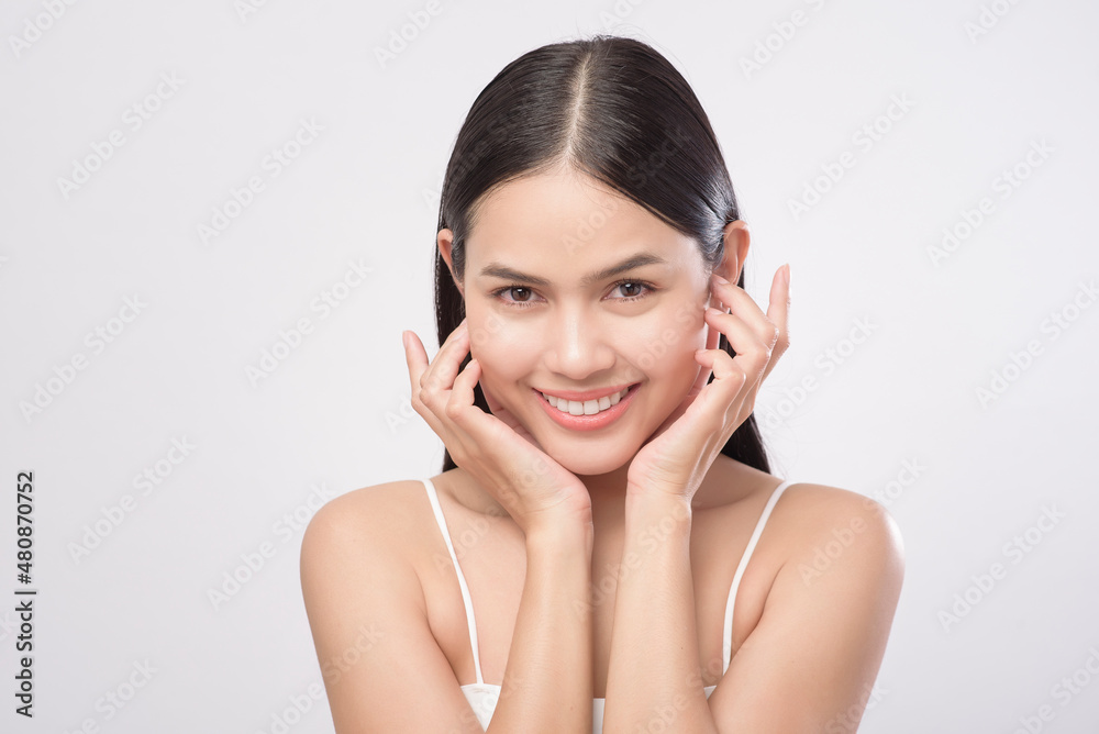 Portrait of young beautiful woman with smooth healthy skin on white background , Skincare concept. Portrait of young beautiful woman with smooth healthy skin on white background , Skincare concept.
