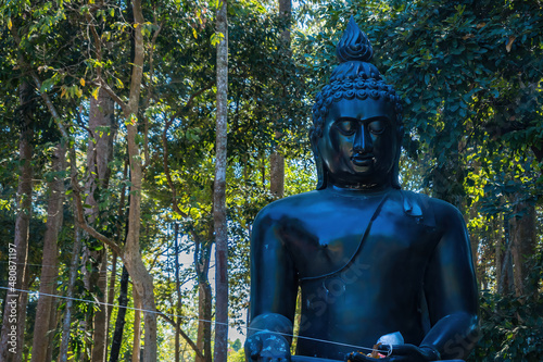 Nakhon Nayok, Thailand - January, 01, 2022 : The big black Buddha statue of the temple Chulabhorn wanaram temple Nakhon Nayok, Thailand. photo