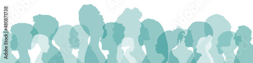 People of different ethnicities stand side by side together. Flat vector illustration.	