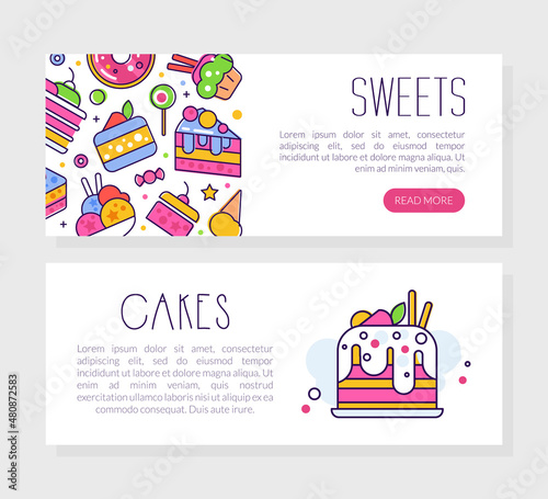 Sweets and Cake Dessert Advertising Banner Vector Template