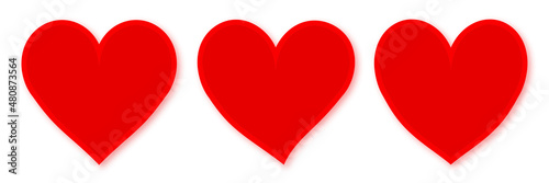 Three different red heart icons on white background