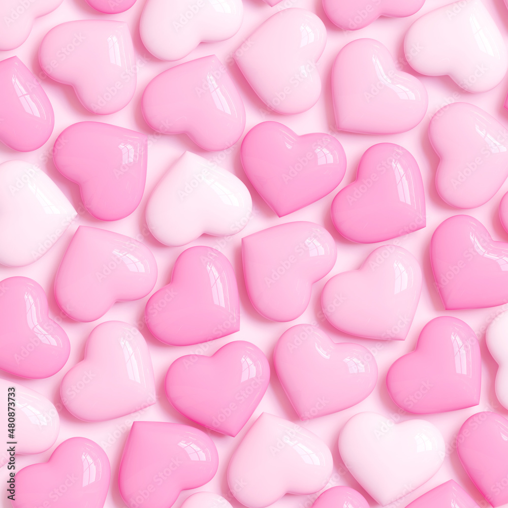 Happy Valentine's Day. pink Background with Realistic Hearts.