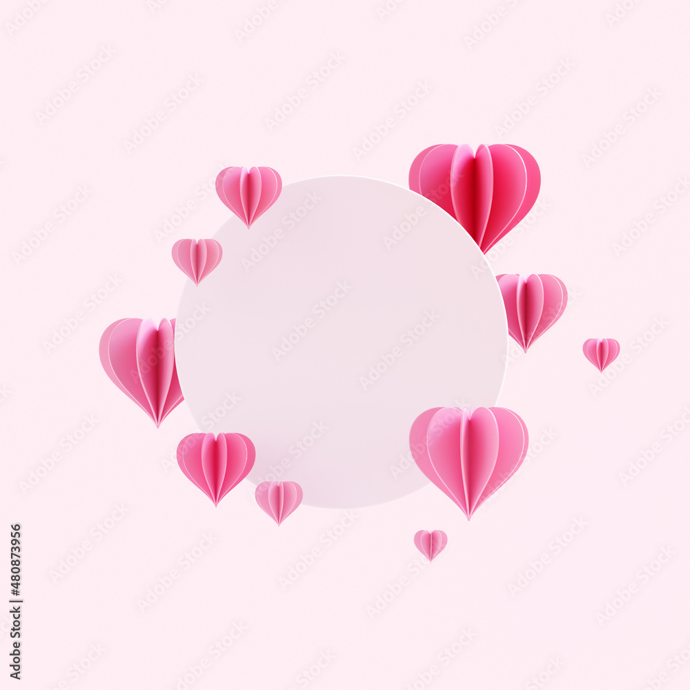 Happy Valentine's Day. pink Background with Realistic Hearts.