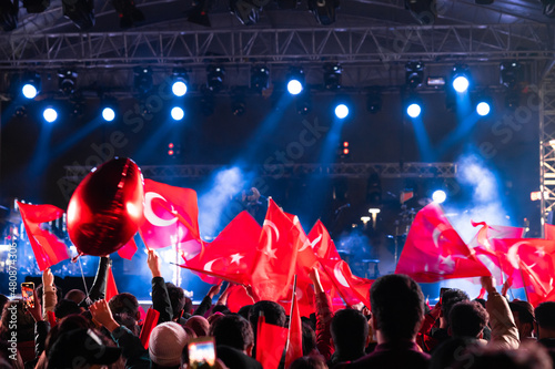 Waving Turkish Flag. Turkish people celebrating national days.