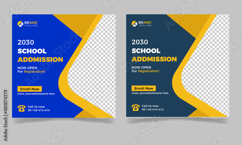 School admission social media post & web banner template, admission social media banner design template 