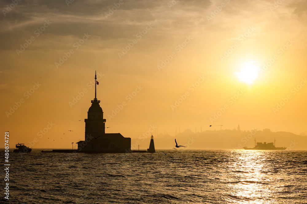 Kiz Kulesi. Maiden's Tower in Istanbul at sunset