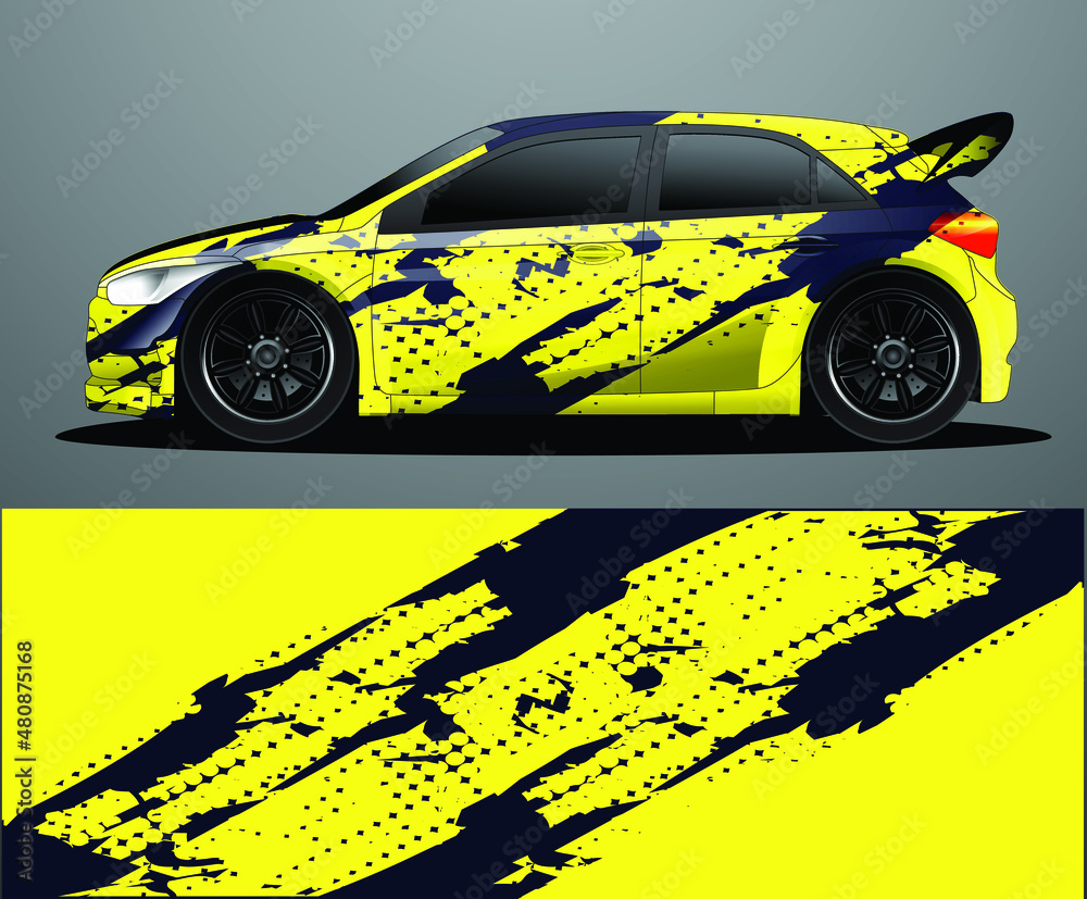 Fototapeta premium Rally car decal graphic wrap vector, abstract background
