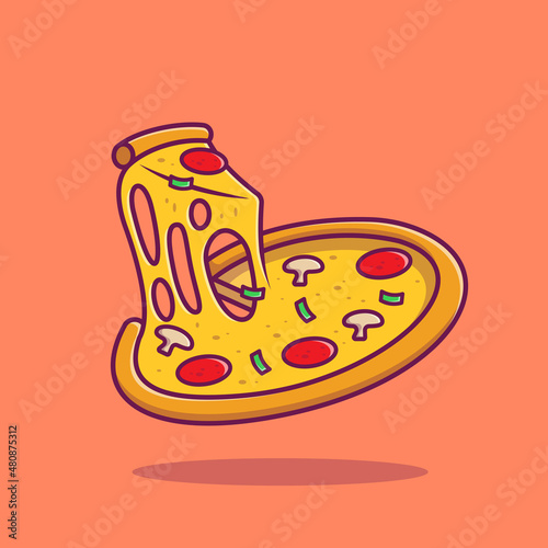 Pizza Melted Cartoon Vector Icon Illustration. Food Object Icon Concept Isolated Premium Vector. Flat Cartoon Style