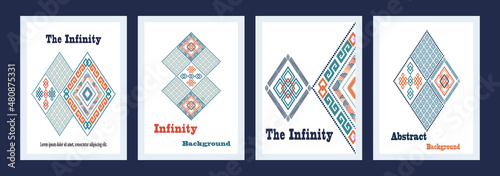 Abstract geometric ancient background vector. Turquoise and orange color theme art wallpaper. Diamond overlapping shape - meaning of the infinity. For home deco, wall art, poster, invite and cover