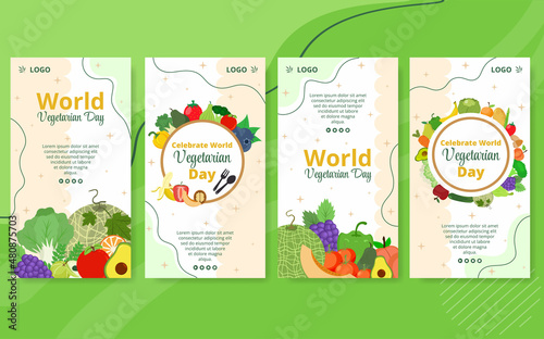 World Vegetarian Day Stories Template Flat Design Illustration Editable of Square Background Suitable for Social media or Greetings Card