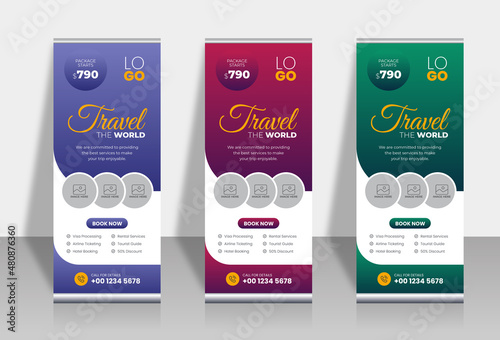 Travel vacation roll up banner design or pull up banner template