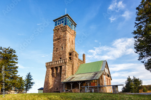 Hornisgrindeturm tower on top summit peak of Hornisgrinde mountain in Seebach in the Black Forest Schwarzwald autum fall in Germany