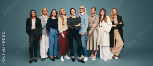 Multiethnic group of women standing in a studio photo