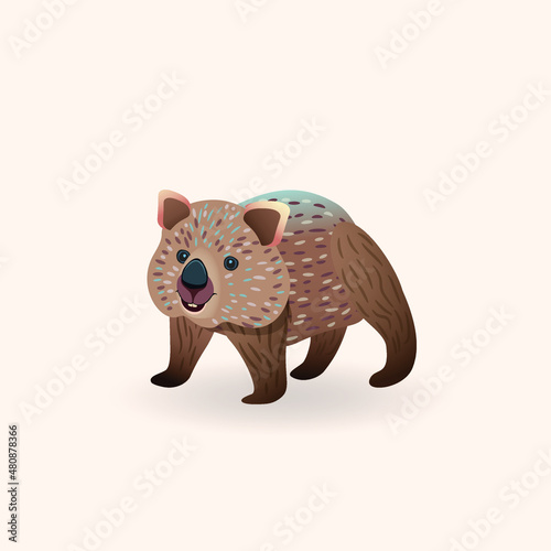 Wombat, Australian wild animal. Vector illustration isolated on white background. 