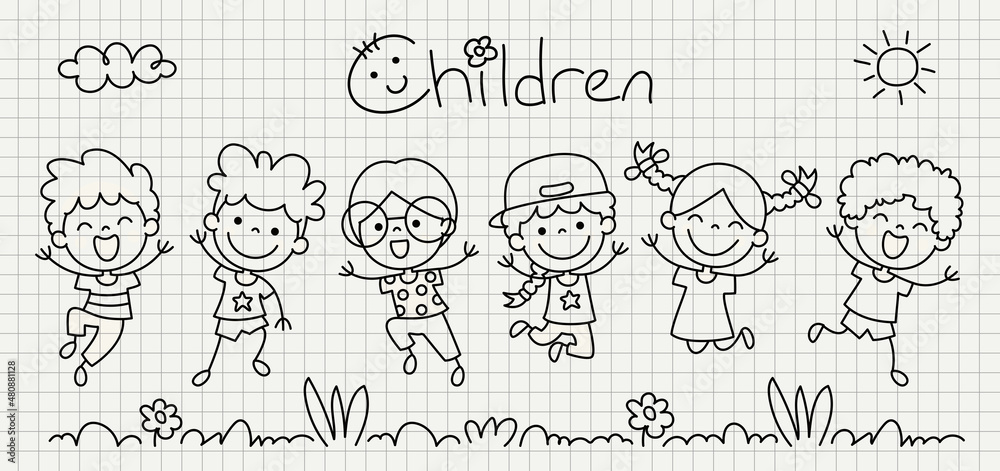 Hand Drawn Funny Cartoon Children Hand Drawn Funny Cartoon Children