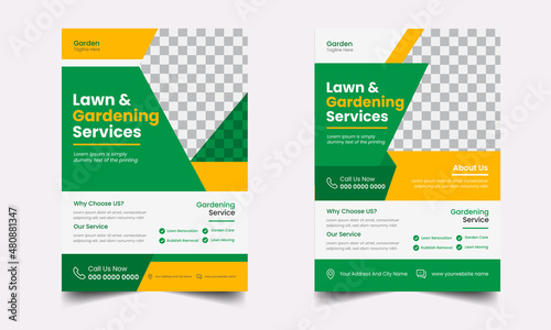 Lawn garden care service flyer template design 