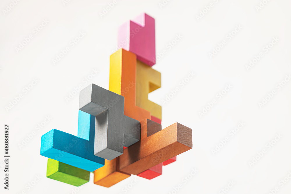 Abstract construction from wooden blocks. The concept of logical thinking.. Abstract construction from wooden blocks. The concept of logical thinking..