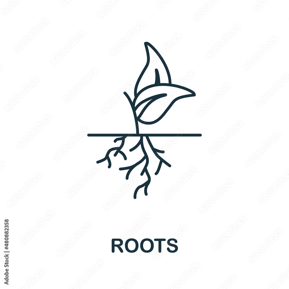 Roots icon. Line element from farming collection. Linear Roots icon sign for web design, infographics and more.