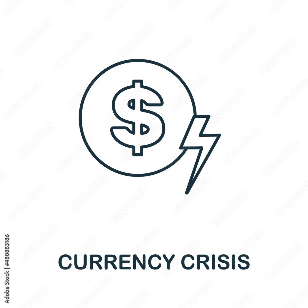 Currency Crisis icon. Line element from economic crisis collection. Linear Currency Crisis icon sign for web design, infographics and more. Currency Crisis icon. Line element from economic crisis collection. Linear Currency Crisis icon sign for web design, infographics and more.