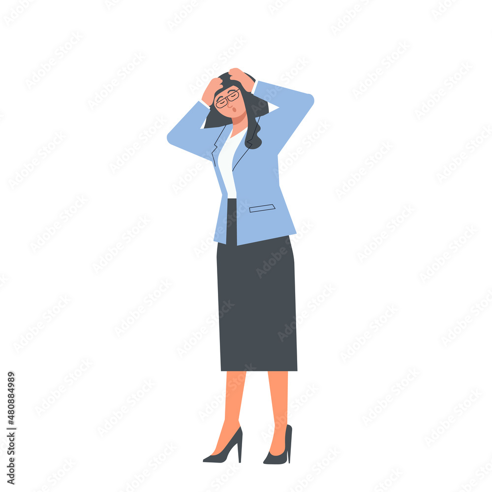 Sick Woman with migraine attack holding her head Sick Woman with migraine attack holding her head