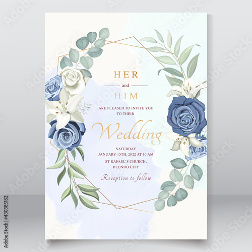 Wedding card with dusty blue roses