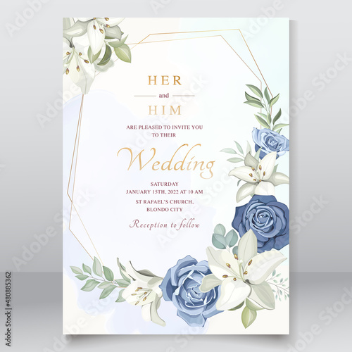 Wedding card with dusty blue roses