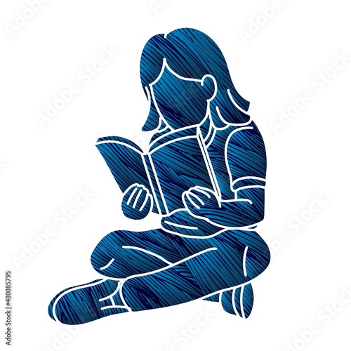 A Little Girl Reading A Book Children Study Cartoon Graphic Vector 