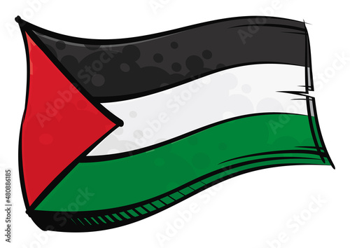 Painted Palestine flag waving in wind