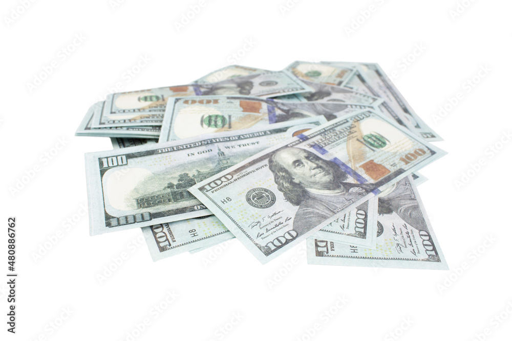 Many US dollar banknotes isolated on white background. Many US dollar banknotes isolated on white background.