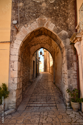 A street among the characteristic houses of Casalbore, a mountain village in the province of Avellino, Italy.