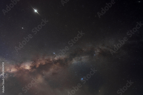 Fototapeta Naklejka Na Ścianę i Meble -  night sky milky way and star on dark background. Cygnus is a northern constellation on the plane of the Milky Way, deriving its name from the Latinized Greek word for swan. Jupiter, Saturn, Vega