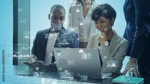 Group of multinational people meeting in the office. Business and technology concept. Digital transformation.