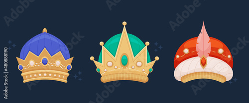Obraz na płótnie Flat reyes magos crowns set Vector illustration.