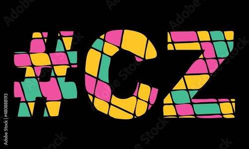 CZ Hashtag. Tricolor isolated letters from contrast flowing fluid shapes. 3 colored Hashtag #CZ is abbreviation for the Czech Republic for social network, web resources, mobile app
