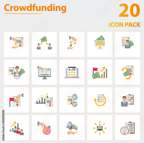 Crowdfunding icon set. Collection of simple elements such as the backer, p2p lending, capital crowdunding, crowdunding portal, ipo, venture capital, flexible funding.