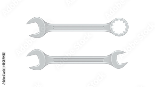 Wrench and ring wrench isolated on white background. Vector illustration.
