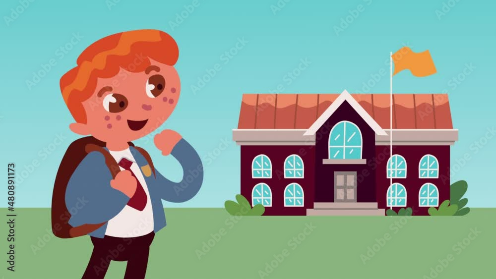 little student boy with school animation