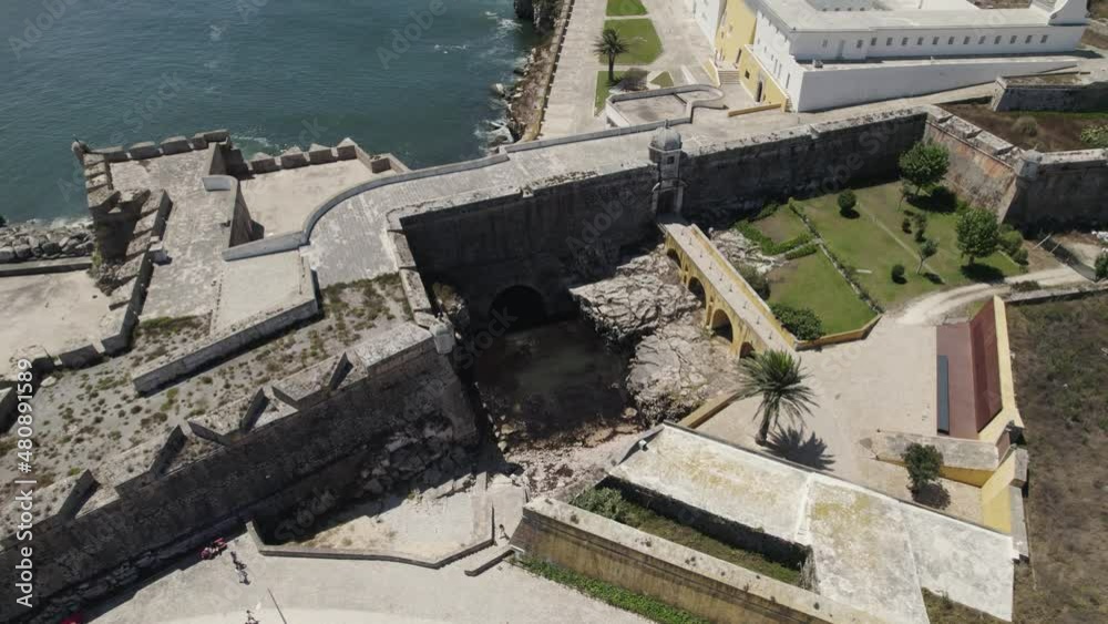 Fortaleza de Peniche, irregular shape fortress in Peniche, Portugal. Aerial view 