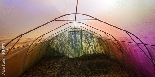  tęczowy tunel  foliowy cieplarnia wiosną gotowy do zasiewów © Lula4ever