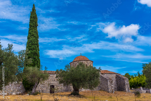 Greece, Rhodes, Rhodes, Exterior of Moni Thari monastery on summer day photo