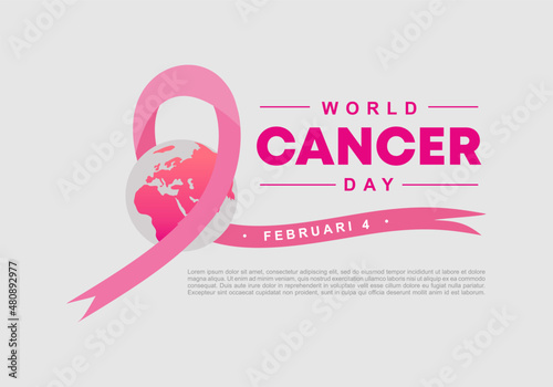 World cancer day background concept with big pink ribbon and earth celebrate on February 4 th.