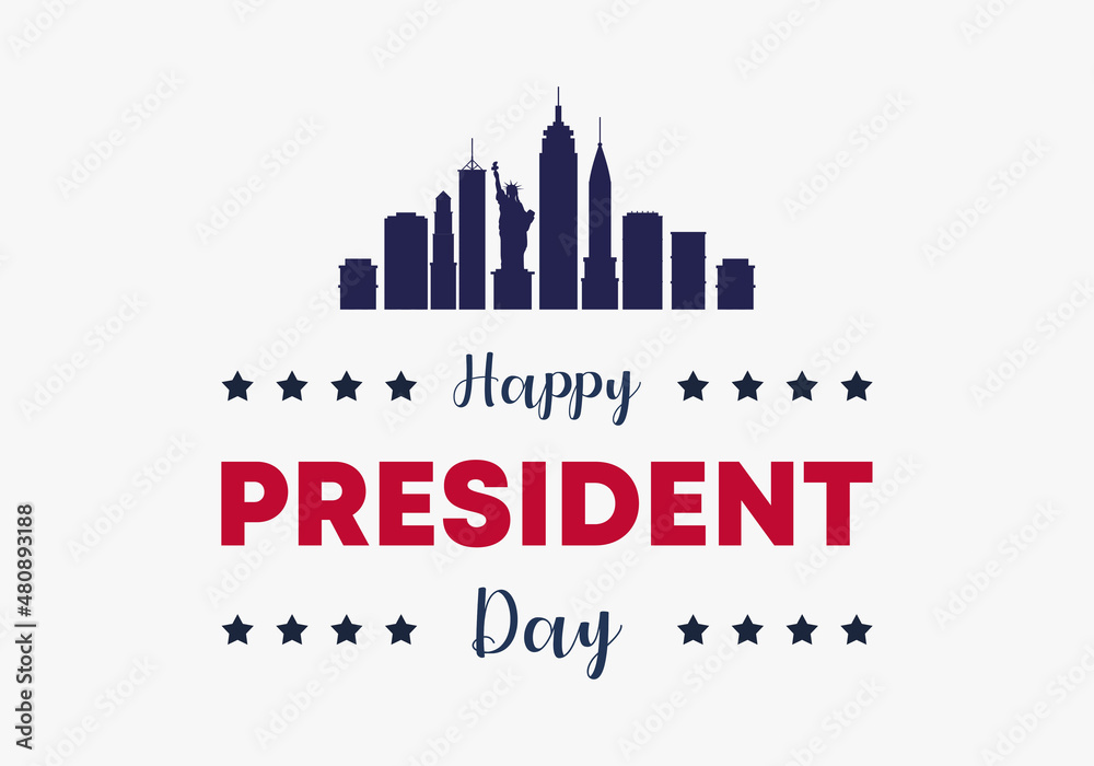 President's Day Background Design. Banner, Poster, Greeting Card with american iconic building isolated on white background.