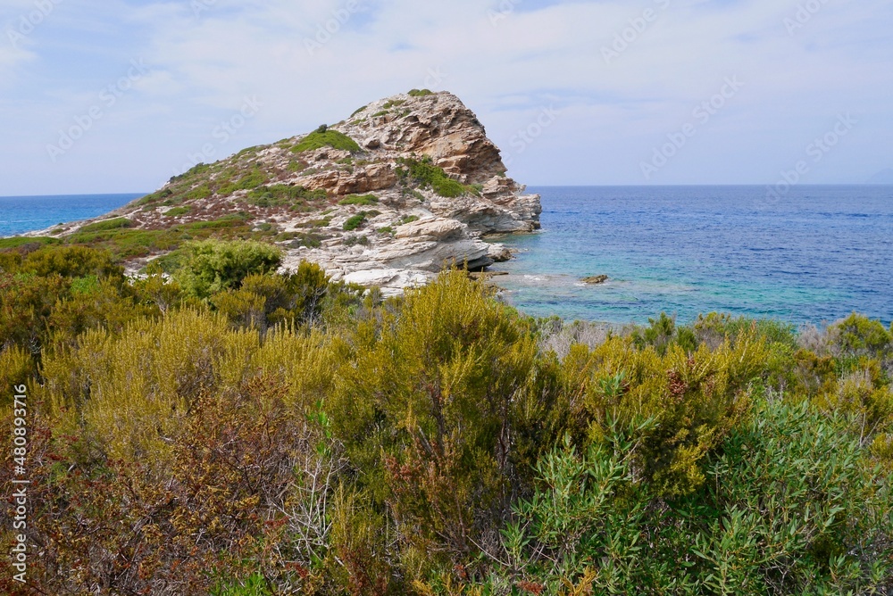 Coastal landscape in Desert des Agriates close to St. Florent. Corsica, France.