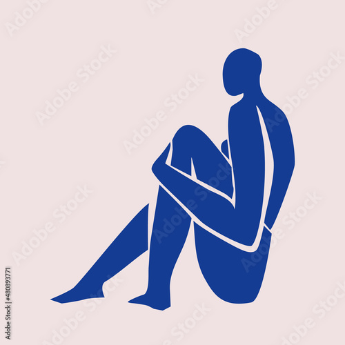 Inspired by Henri Matisse abstract woman silhouette. The female body is cut out. Flat vector illustration in collage technique isolated.