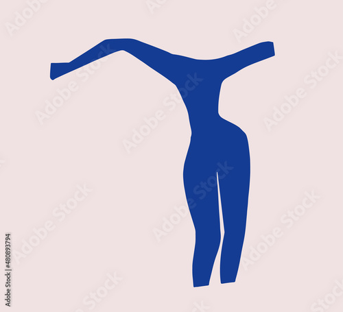 Paper cut collage of a woman silhouette inspired by Matisse. The female body in motion. Vector cutout illustration isolated in contemporary trendy style.