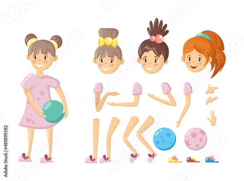 People creation kit, cartoon character constructor. Young girl, children.