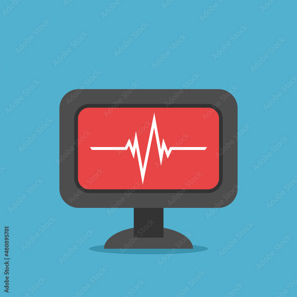 ECG, electrocardiogram on computer display. Health care, heart beat, cardiology, examination and diagnostic concept. Flat design. Vector illustration. EPS 8, no gradients, no transparency ECG, electrocardiogram on computer display. Health care, heart beat, cardiology, examination and diagnostic concept. Flat design. Vector illustration. EPS 8, no gradients, no transparency