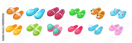 Home footwear - pairs slippers, textile domestic garment clothing soft fabric.