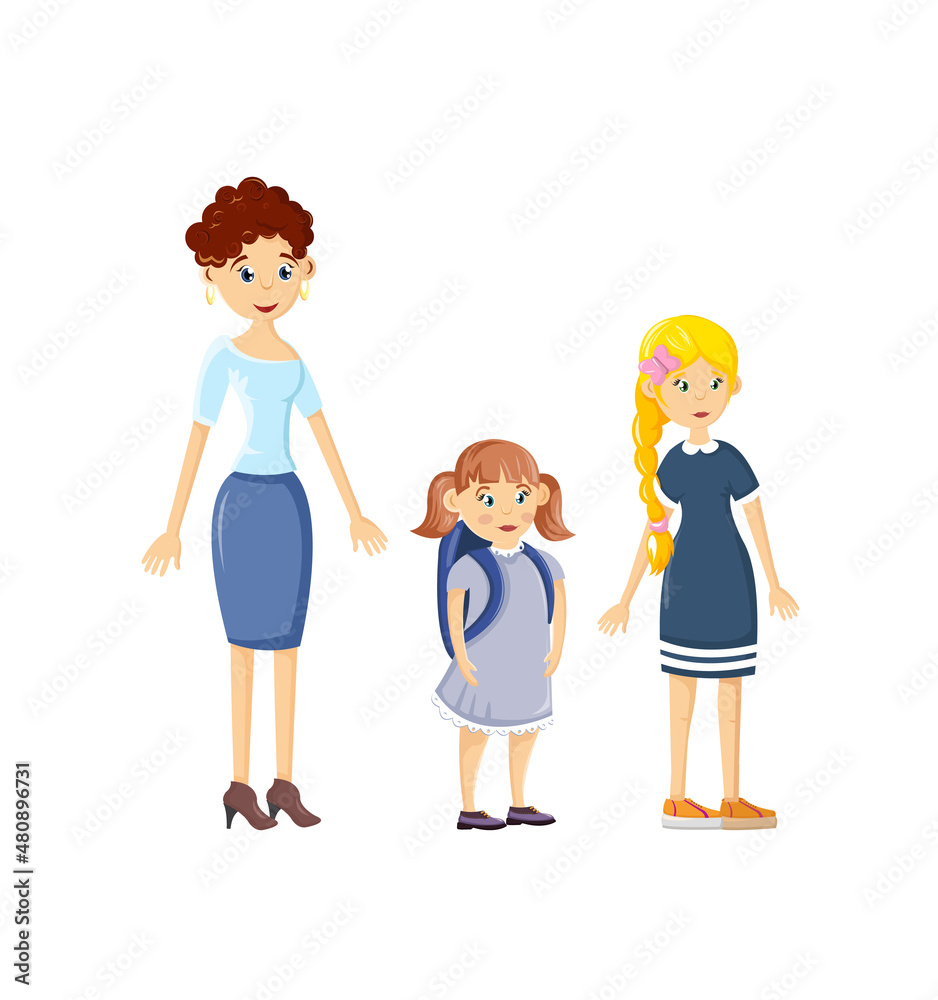 Happy family on joint walk. Mother with childs, daughters, girls. Happy family on joint walk. Mother with childs, daughters, girls.