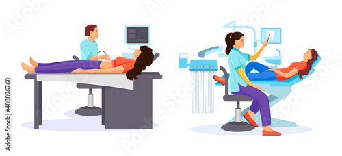 Procedure for examining ultrasound in patient. Dentist doing medical examination.